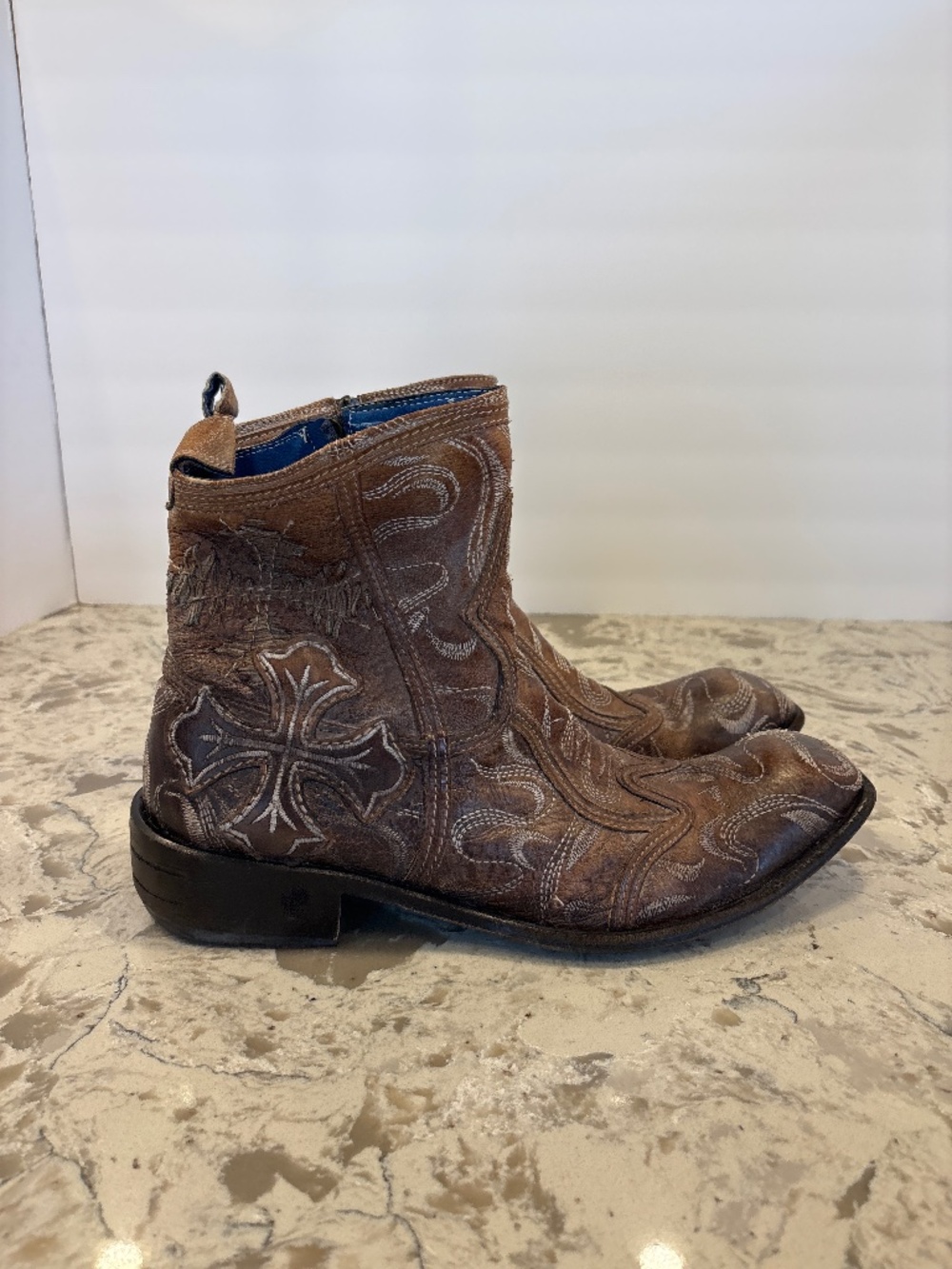 Mark Nason Rock Lives Distressed Brown Leather Ankle Boots Size 9